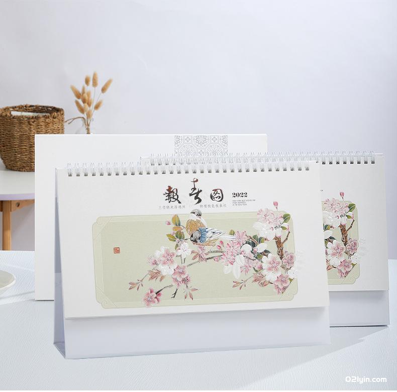 2022年珠光電雕臺歷四季養生 青花瓷 報春圖 月歷廠家批發  第8張